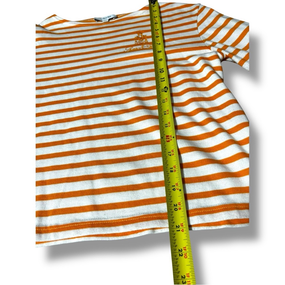 Sporty & Rich Orange and White Striped Long Sleeve Lightweight Knit Sweater Top - Picture 10 of 15